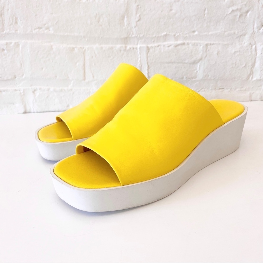 Clergerie Paris || Sasha Leather Slides Mules‎ Platforms Wedges Yellow 38.5